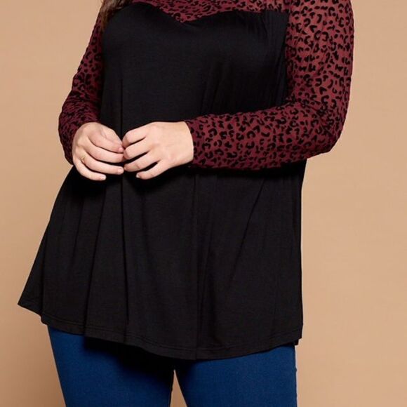 Plus Size Animal Print Mesh Long Sleeve Top - Picture 3 of 4